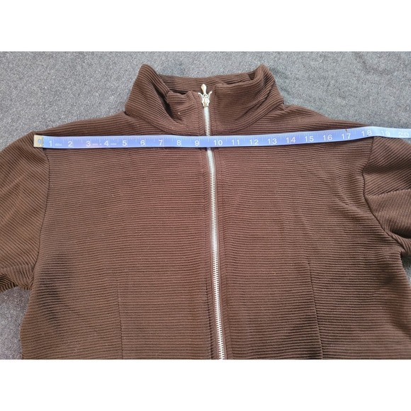 Vintage 70s 80s Brown Sweat Set High Rise Pants Cropped Jacket S/M Mod Disco - Picture 10 of 13